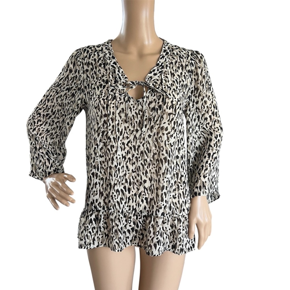 Petticoat Alley Leopard Print Tie-Neck Blouse